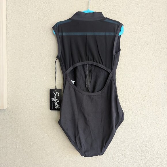 NWT- Suffolk Zip Front Mock Turtleneck Leotard – Black – Petite Adult - Picture 3 of 7